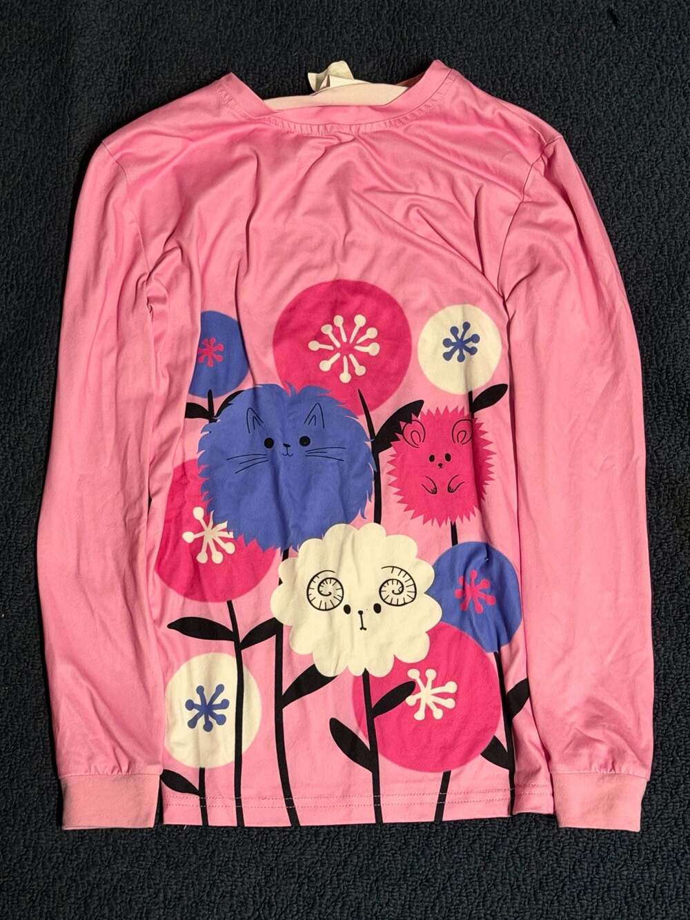 Girls Pink Long Sleeve Graphic Tee with Floral Character Print